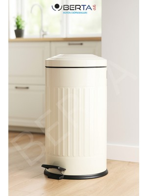 PremiumPort Vintage Krem Çöp Kovası, Amortisörlü Kapak, Çizgili, Lüks Tasarım 16L