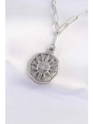 Uravas Store Çelik Zincir Gümüş Renk Güneş Kolye