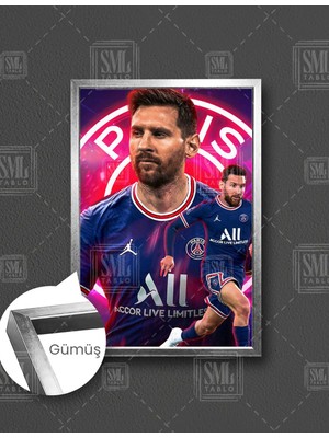 SML Tablo Paris Saint Germain Messi Efsane Futbol Spor Maç Dekor Dikey Çerçeveli Kanvas Tablo