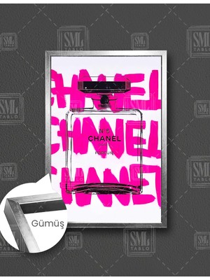 SML Tablo No 5 Parfüm Şişesi Pembe Logolu  Dikey Çerçeveli Kanvas Tablo