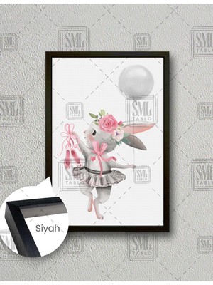 SML Tablo Pembe Kurdelalı Çizgi Film Karakteri Çocuk Odası Dekor Dikey Çerçeveli Kanvas Tablo