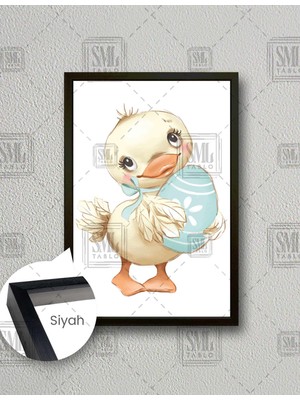 SML Tablo Yavru Ördek Renkli Yumurta Çizgi Film Karakteri Çocuk Odası Dekor Dikey Çerçeveli Kanvas Tablo