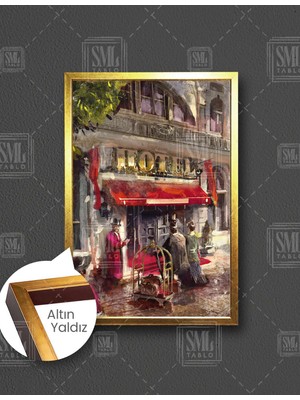 SML Tablo 1800LER Nehir Kenarındaki Hotel Önünden Geçen Insanlar Manzara  Dikey Çerçeveli Kanvas Tablo