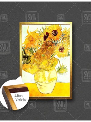 SML Tablo Vincent Van Gogh Vazo Içindeki Ayçiçekler Sarı  Dikey Çerçeveli Kanvas Tablo