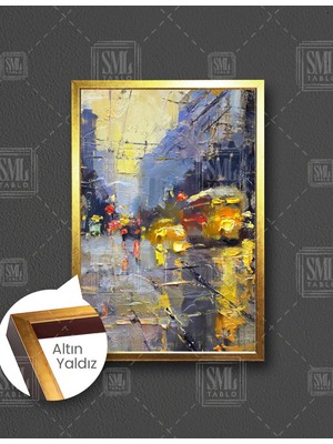 SML Tablo Akşamüstü Şehir Işıkları Geniş Cadde Trafik Izlenim City  Dikey Çerçeveli Kanvas Tablo