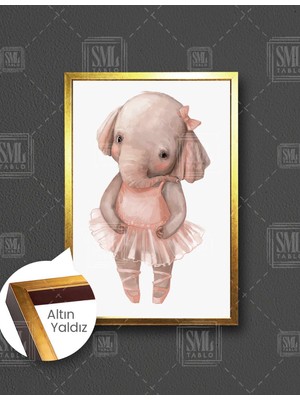 SML Tablo Yavru Fil Elbiseli Çizgi Film Karakteri Çocuk Odası Dekor Dikey Çerçeveli Kanvas Tablo