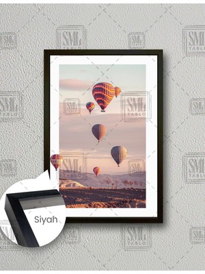 SML Tablo Uçan Balonlar Kapadokya Filtre  Dikey Çerçeveli Kanvas Tablo