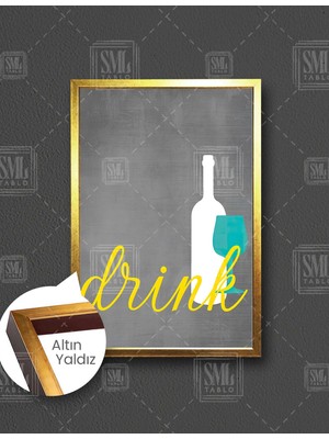 SML Tablo Mutfak Drink Içki Şişesi Kadeh Restorant Cafe Dekor Dikey Çerçeveli Kanvas Tablo