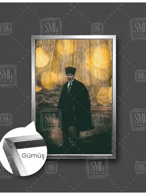 SML Tablo Mustafa Kemal Atatürk Orman Içinde Işık Yansımaları  Dikey Çerçeveli Kanvas Tablo