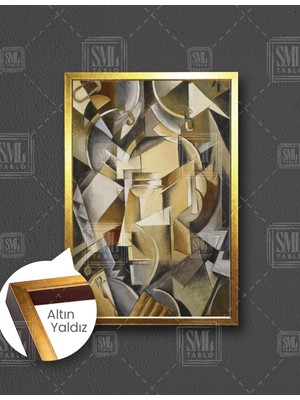 SML Tablo Ressam Ivan Kliun Kübizm Saat Insan Zaman Dikey Çerçeveli Kanvas Tablo