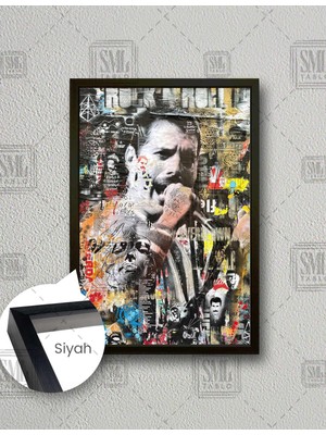 SML Tablo Quenn Rock N Roll Freddie Mercury Grafiti  Dikey Çerçeveli Kanvas Tablo