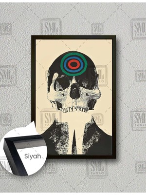 SML Tablo Başında Hedef Tahtası Olan Kuru Kafa Dikey Çerçeveli Kanvas Tablo