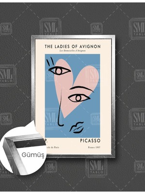 SML Tablo Pablo Picasso Ladies Of Avignon Kalpli Yüz İlüstrasyon  Dikey Çerçeveli Kanvas Tablo