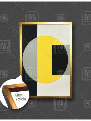 SML Tablo Sarı Siyah Daire Modern Geometrik Şekil Dekor Dikey Çerçeveli Kanvas Tablo
