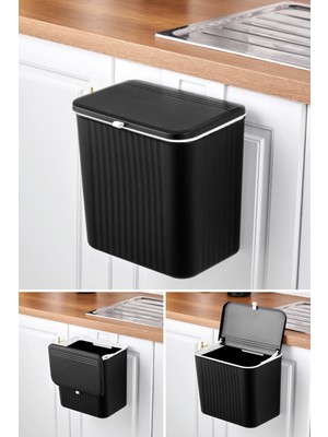 PremiumPort Pratik ve Şık 15 Lt Siyah Mutfak Tezgah Üstü Çöp Kovası