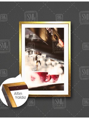 SML Tablo Profesyonel Kahve Makinası Kırmızı Kahve Bardağı Buhar Kafe Kahveci  Dikey Çerçeveli Kanvas Tablo