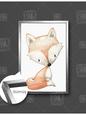 SML Tablo Tilki Yavrusu Çizgi Film Karakteri Çocuk Odası Dekor Dikey Çerçeveli Kanvas Tablo