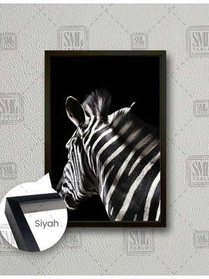 SML Tablo Zebra Arkası Dönük Asalet Siyah Beyaz Dekor Dikey Çerçeveli Kanvas Tablo