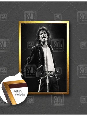 SML Tablo Michael Jackson Müzik Efsane Dans Siyah Çeket Dekor Dikey Çerçeveli Kanvas Tablo