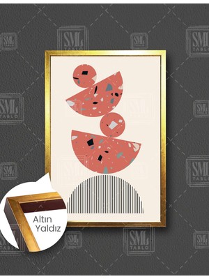 SML Tablo Kiremit Rengi Terazzo Taş Heykeller Çizgi Yarım Daire Boho  Dikey Çerçeveli Kanvas Tablo