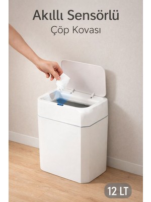 PremiumPort Sessiz Kapanan Akıllı Hareket Sensörlü 12L Çöp Kovası