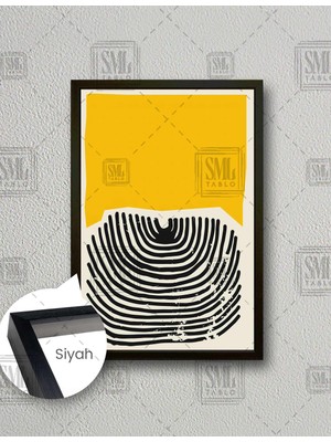 SML Tablo Sarı ve Siyah Çizgili Minimal  Dikey Çerçeveli Kanvas Tablo