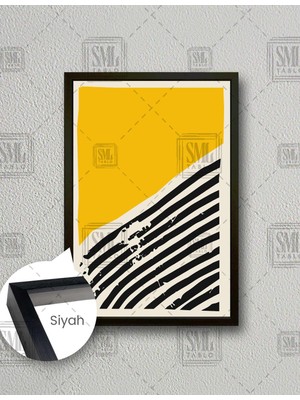 SML Tablo Sarı ve Siyah Yatay Çizgili Mid Century Minimal  Dikey Çerçeveli Kanvas Tablo
