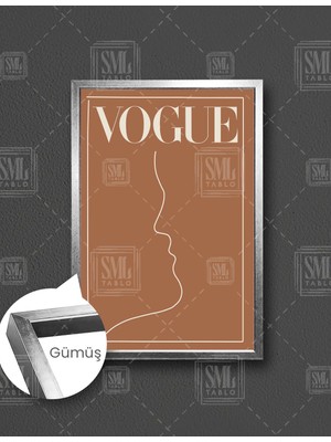 SML Tablo Vogue Dergi Kapağı Öpüşen Çift Turuncu Çizgisel Minimal  Dikey Çerçeveli Kanvas Tablo