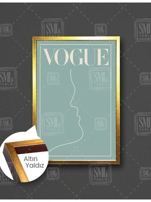 SML Tablo Ürünisminiburayagirvogue Dergi Kapağı Öpüşen Çift Mint Çizgisel Minimal  Dikey Çerçeveli Kanvas Tablo