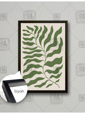 SML Tablo Yeşil Büyük Yaprak İlüstrasyonu Minimal Boho  Dikey Çerçeveli Kanvas Tablo