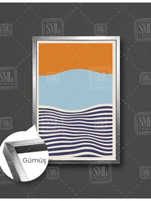 SML Tablo Turuncu Mavi ve Lacivert Çizgili Boho Minimal  Dikey Çerçeveli Kanvas Tablo
