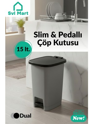 PremiumPort 15 Litre Slim Pedallı Plastik Çöp Kutusu, Pratik ve Şık Tasarım