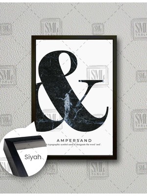 SML Tablo Le Işareti Mermer Desen Ampersand Tipografik Minimal Iskandinav Tarzı  Dikey Çerçeveli Kanvas Tablo