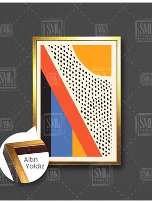 SML Tablo Güneş Siyah Noktalar Minimal Mid Century Tarzı Grafik Renkli  Dikey Çerçeveli Kanvas Tablo