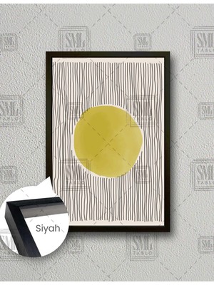 SML Tablo Modern Soyut Altın Yuvarlak Siyah Çizgiler Dekoratif Dikey Çerçeveli Kanvas Tablo