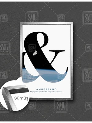 SML Tablo Ile Işareti Uzay ve Astronot Ampersand Tipografik Minimal Iskandinav Tarzı  Dikey Çerçeveli Kanvas Tablo