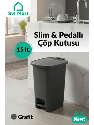 PremiumPort 15 Litre Slim Pedallı Plastik Çöp Kutusu, Pratik ve Şık Tasarım