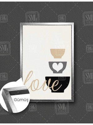 SML Tablo Mutfak Aşkı Yemek Love Tabak Cafe Restorant Dekor Dikey Çerçeveli Kanvas Tablo