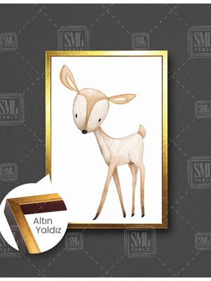 SML Tablo Yavru Ceylan Çizgi Film Karakteri Çocuk Odası Dekor Dikey Çerçeveli Kanvas Tablo