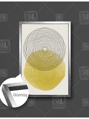 SML Tablo Modern Soyut Altın Yuvarlak Siyah Çizgiler Daireler Dekoratif Dikey Çerçeveli Kanvas Tablo