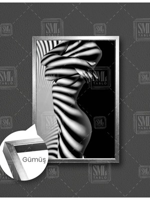 SML Tablo Vücuduna Gölge Yansımış Nü Kadın Manken Dikey Çerçeveli Kanvas Tablo