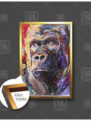 SML Tablo Yağlı Boya Efektli Renkli Goril Vahşi Hayvan Dekor Dikey Çerçeveli Kanvas Tablo