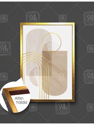 SML Tablo Modern Sanat Pastel Tonlar Caramel ve Gold Dekor Dikey Çerçeveli Kanvas Tablo