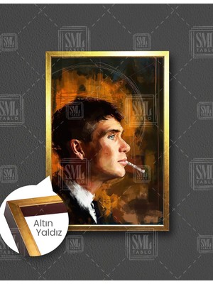 SML Tablo Peaky Blinders Sigara Içen Thomas Shelby  Dikey Çerçeveli Kanvas Tablo