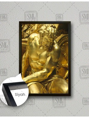 SML Tablo Yunan Mitolojisi Savaşçı Adam Altın Heykel Dekor Dikey Çerçeveli Kanvas Tablo