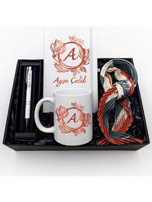As Gift Kişiye Özel Beyaz Defter & Beyaz Kupa & Beyaz Tükenmez Kalem & Fular & Hediye Seti