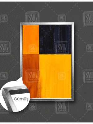 SML Tablo Sarı Turuncu Siyah Geometik Dokusal Modern Şekiller Dikey Çerçeveli Kanvas Tablo
