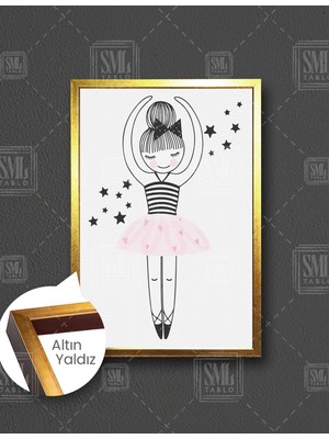 SML Tablo Pembe Etekli Kız Çizgi Film Karakteri Çocuk Odası Dekor Dikey Çerçeveli Kanvas Tablo