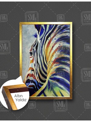 SML Tablo Renkli Zebra Kafası Hayvan Doğa Modern Sanat Dekorasyon Dikey Çerçeveli Kanvas Tablo