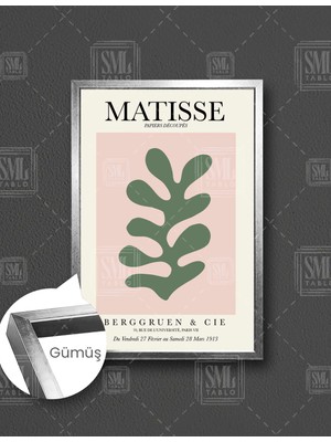 SML Tablo Matisse Yeşil Boho Yaprak Minimal  Dikey Çerçeveli Kanvas Tablo